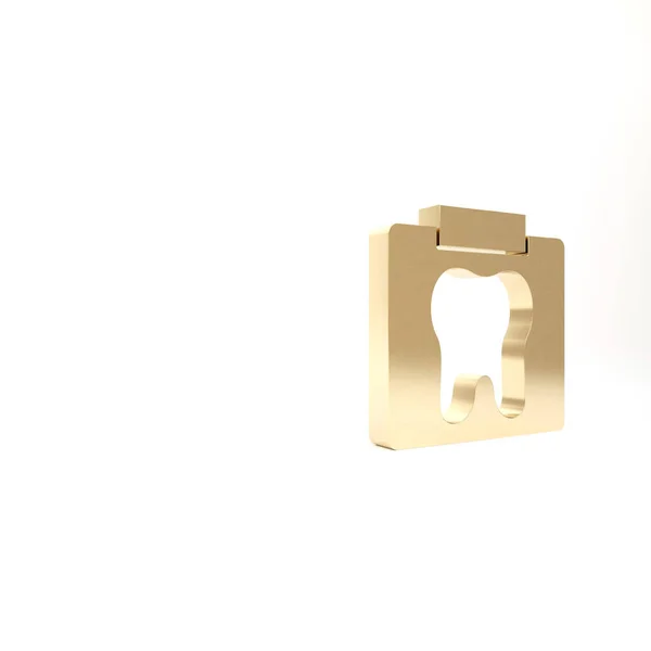 在白色背景上隔离的牙齿图标的金X光 牙科X光检查放射科图像 3D渲染3D插图 — 图库照片
