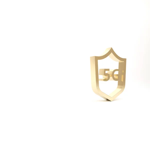 Gold Protective Shield Bezprzewodowy Internet Wifi Ikona Izolowana Białym Tle — Zdjęcie stockowe
