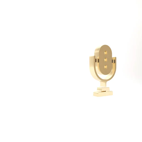 Χρυσό Εικονίδιο Μικροφώνου Απομονωμένο Λευκό Φόντο Στο Μικρόφωνο Του Ασυρμάτου — Φωτογραφία Αρχείου