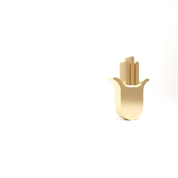 金色Hamsa手像在白色背景上隔离 法蒂玛的手 护身符 恶魔眼保护的象征 3D渲染3D插图 — 图库照片