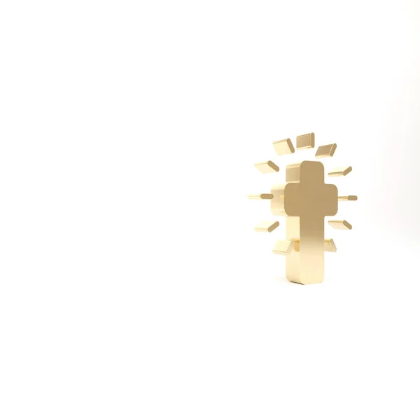 Золотой Христианский Крест Икона Белом Фоне Церковный Крест Рендеринг — стоковое фото