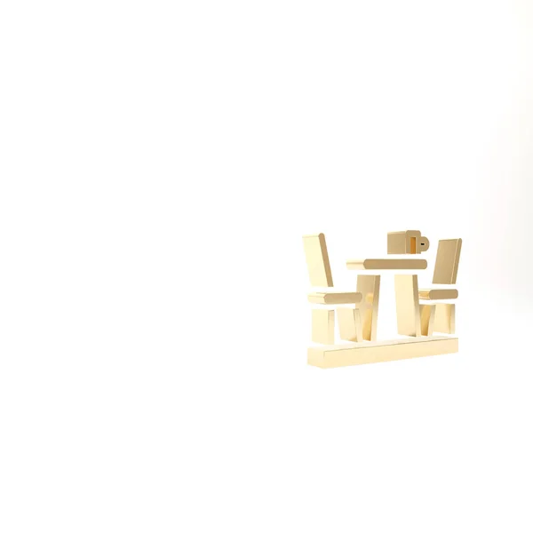 Gold French cafe icon isolated on white background. Street cafe. Table and chairs. 3d illustration 3D render.