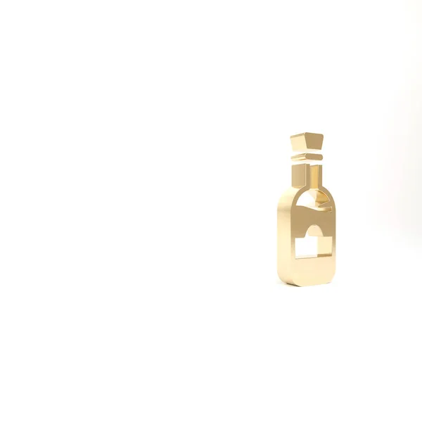 Goldflaschen Mit Weinsymbol Isoliert Auf Weißem Hintergrund Illustration Renderer — Stockfoto