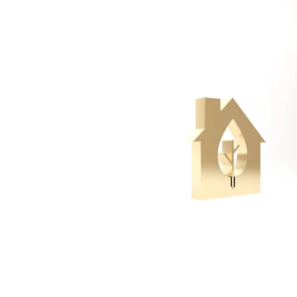 Золотий Екологічно Чистий Значок Будинку Ізольований Білому Тлі Екологічний Будинок — стокове фото