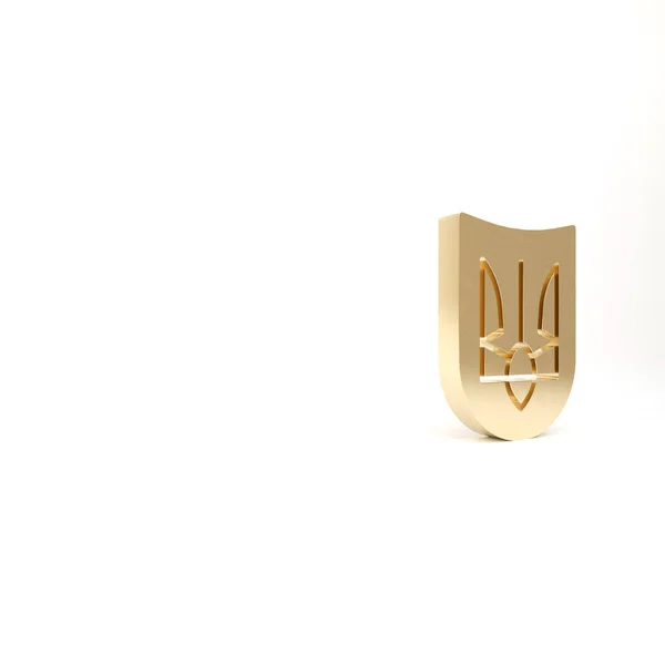 Gold National Emblem Der Ukraine Symbol Isoliert Auf Weißem Hintergrund — Stockfoto