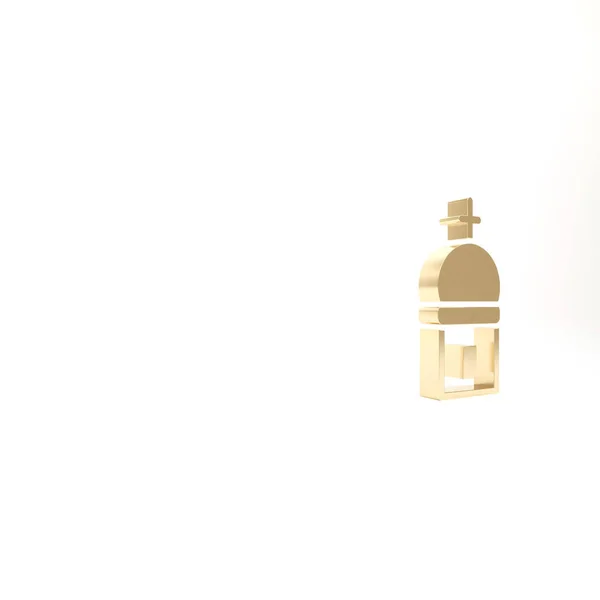 黄金基督教教堂塔图标孤立在白色背景 教会的宗教 3D渲染3D插图 — 图库照片
