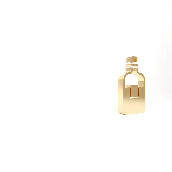 Goud Glazen Fles Wodka Pictogram Geïsoleerd Witte Achtergrond Illustratie Renderen — Stockfoto