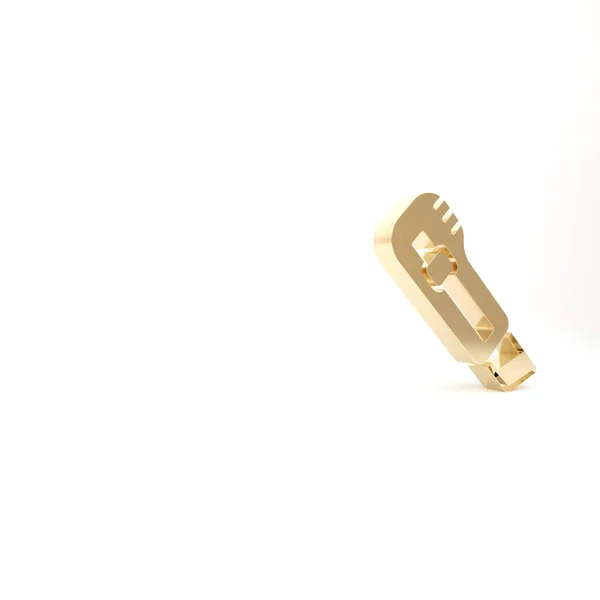 Золотой Иконка Канцелярского Ножа Выделена Белом Фоне Офисный Резак Рендеринг — стоковое фото