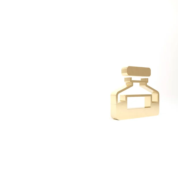 Золота Пляшка Чорнила Ізольована Білому Тлі Каліграфія Запасів Фонтанової Ручки — стокове фото