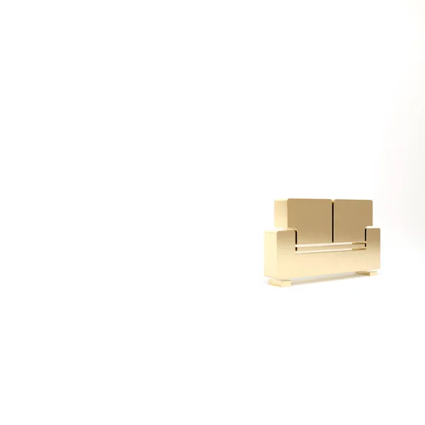 Ícone Sofá Dourado Isolado Fundo Branco Ilustração Render — Fotografia de Stock