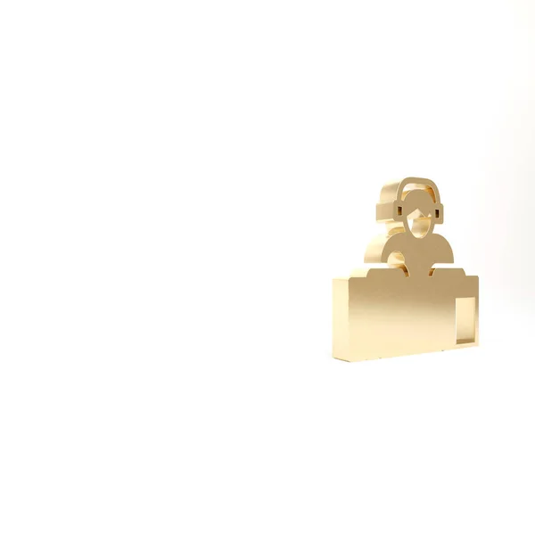 Kayıt Güvertesi Simgesinin Önünde Kulaklık Takan Altın Beyaz Arka Planda — Stok fotoğraf