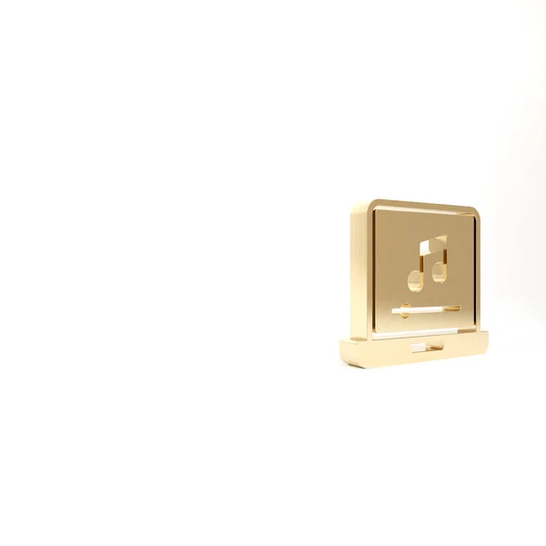 Portátil Oro Con Símbolo Nota Musical Icono Pantalla Aislado Sobre — Foto de Stock