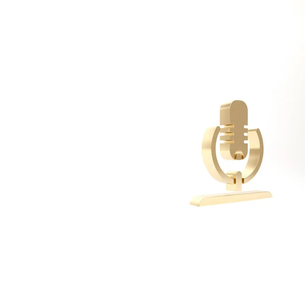 Ikona Zlatého Mikrofonu Izolovaná Bílém Pozadí Mikrofon Vysílačkou Mluvčí Ilustrace — Stock fotografie