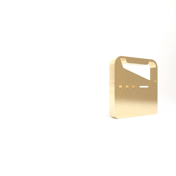 ホワイトの背景に2つのスピーカーアイコンが分離されたゴールドホームステレオ 音楽システム 3Dイラスト3Dレンダリング — ストック写真