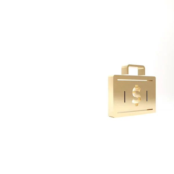Goldene Aktentasche Und Geldsymbol Isoliert Auf Weißem Hintergrund Business Case — Stockfoto