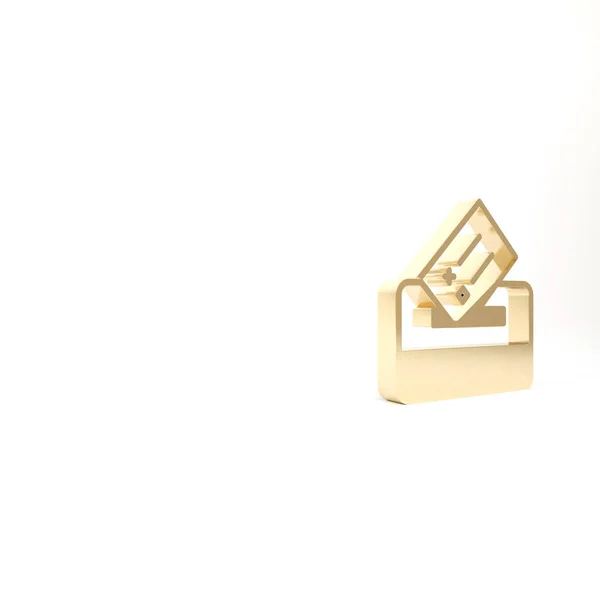 Золота Голосова Скринька Або Коробка Голосування Піктограмою Конверта Ізольовані Білому — стокове фото