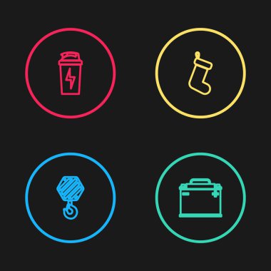 Endüstriyel kanca, araba aküsü, Noel çorabı ve fitness sallama ikonu. Vektör.