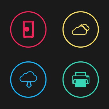 Cloud indirme, yazıcı ve Güvenli simge satırını ayarla. Vektör.