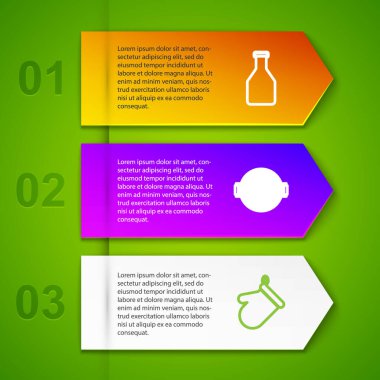 Ketçap şişesi, ızgara ızgara, fırın eldiveni ve... Ticari bilgi şablonu. Vektör.