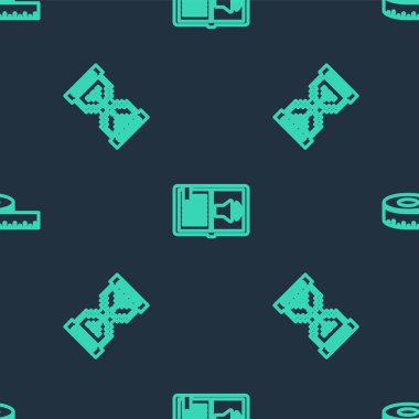 Hat ses kitabını, kum saati pikselini ve bant ölçüsünü kusursuz desen üzerine ayarla. Vektör.