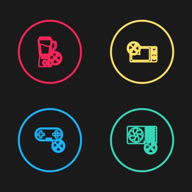 Hat hattı Gamepad servisi, klima, mikrodalga fırın ve Blender simgesi. Vektör.