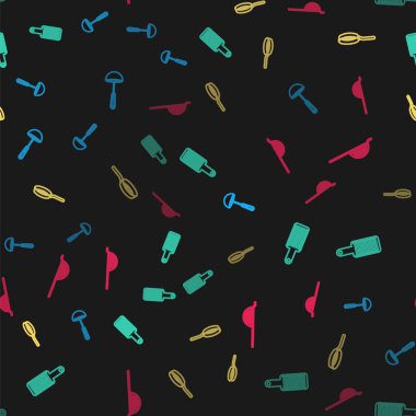 Mutfak kepçesi, rende, kızartma tavası ve süzgeci pürüzsüz desene ayarlayın. Vektör.