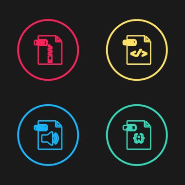 WMA dosya belgesi, JS, HTML ve ZIP simgesini ayarla. Vektör.