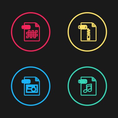 BMP dosya belgesi, WAV, ZIP ve PNG simgesini ayarla. Vektör.