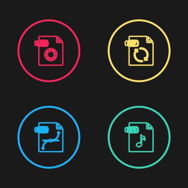 SVG dosya belgesi, MP3, GIF ve HAM simgesini ayarla. Vektör.