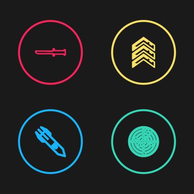 Biyolojik tehlike roketi, hedefli radarlar, askeri rütbe ve bıçak ikonu. Vektör.