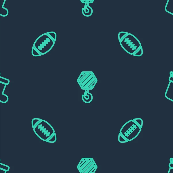 Set Line Crochet Industriel Ballon Football Américain Chaussette Noël Sur — Image vectorielle