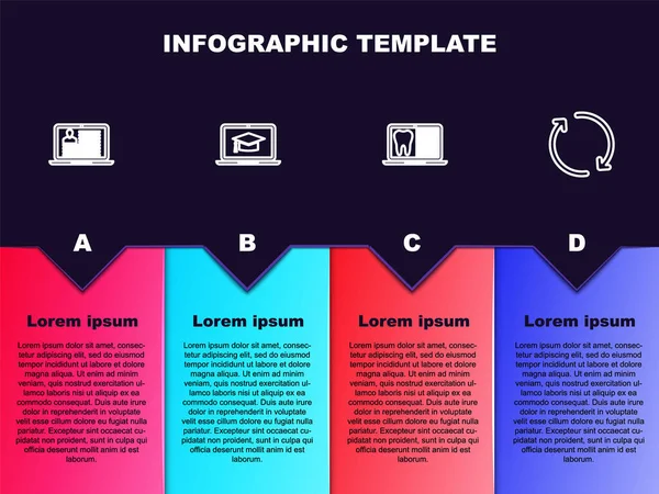 Set Linea Laptop Con Curriculum Tappo Laurea Sul Computer Portatile — Vettoriale Stock