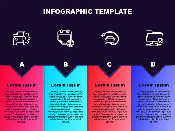 Установка Линии Автосервис Календарь Часы Электрический Автомобиль Ftp Настройки Папку — стоковый вектор