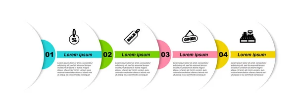 采购产品设置线折扣百分比标签 价格与销售 开门和收银机 业务信息模板 — 图库矢量图片