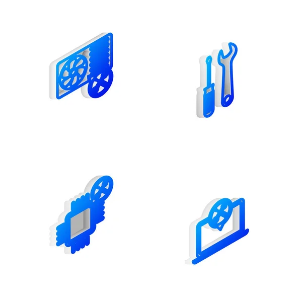 Set Isometric Line Šroubovák Klíč Klimatizace Služby Procesor Laptop Ikona — Stockový vektor