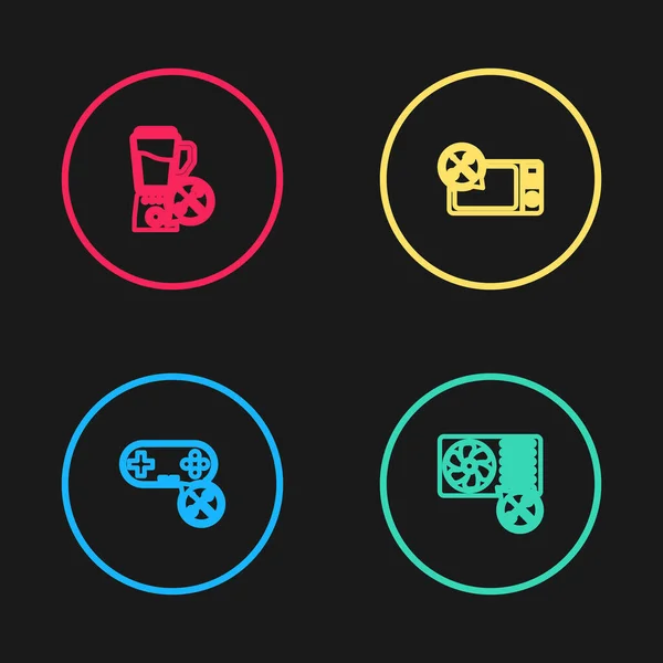 Set Line Gamepad Service Klimaanlage Mikrowelle Und Blender Symbol Vektor — Stockvektor