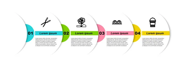 设置线形园艺手工裁剪器 植树地面 自动灌溉洒水器和桶 业务信息模板 — 图库矢量图片