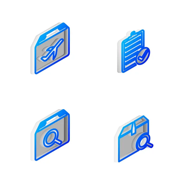 Impostare Linea Isometrica Verifica Della Lista Consegna Aereo Scatola Cartone — Vettoriale Stock