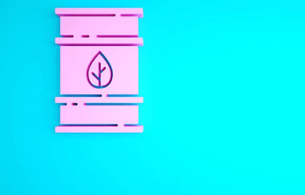 Pink Bio fuel barrel icon isolated on blue background. Eco bio and canister. Green environment and recycle. Minimalism concept. 3d illustration 3D render.