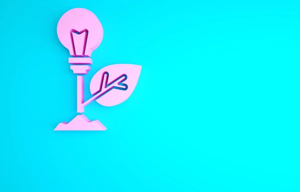 Rosa Glühbirne Mit Blattsymbol Isoliert Auf Blauem Hintergrund Ökoenergiekonzept Alternatives — Stockfoto