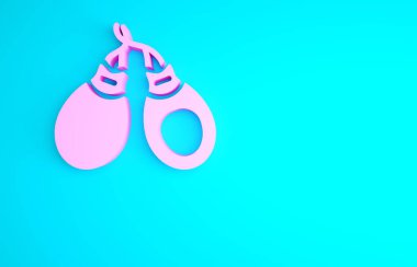 Pembe Müzik enstrümanlı kastanet simgesi mavi arkaplanda izole edilmiş. Minimalizm kavramı. 3d illüstrasyon 3B canlandırma.