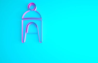 Mavi arkaplanda izole edilmiş pembe kış şapkası simgesi. Minimalizm kavramı. 3d illüstrasyon 3B canlandırma.