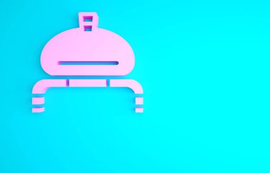 Pembe ekmek ve tuz, mavi arkaplanda izole edilmiş havlu ikonu. Ulusal yemek somunu. Geleneksel Ukrayna düğün ekmeği. Minimalizm kavramı. 3d illüstrasyon 3B canlandırma.