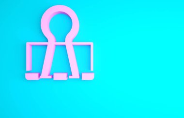 Mavi arkaplanda pembe ciltli klipsli simge izole edildi. Ataç. Minimalizm kavramı. 3d illüstrasyon 3B canlandırma.