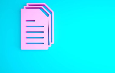 Pembe Dosya belgesi simgesi mavi arkaplanda izole edildi. Kontrol listesi simgesi. İş konsepti. Minimalizm kavramı. 3d illüstrasyon 3B canlandırma.