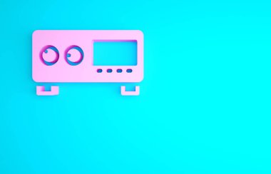 Pembe Gitar yükseltici simgesi mavi arkaplanda izole edildi. Müzik aleti. Minimalizm kavramı. 3d illüstrasyon 3B canlandırma.