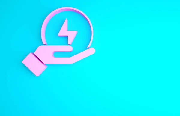 Pink Lightning bolt icon isolated on blue background. Flash sign. Charge flash icon. Thunder bolt. Lighting strike. Minimalism concept. 3d illustration 3D render.