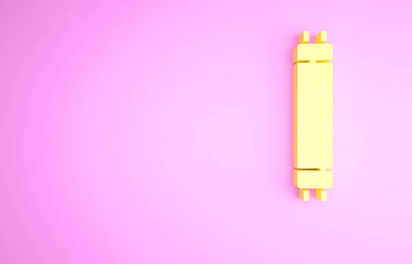 Yellow Long Lumineszenz Leuchtstoff Energiesparlampe Symbol Isoliert Auf Rosa Hintergrund — Stockfoto