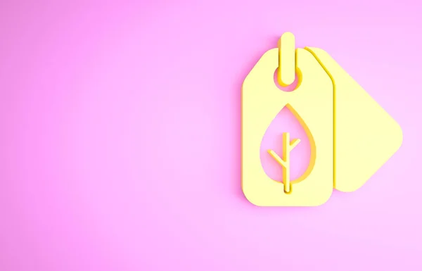 Жовта Мітка Символом Листя Ізольована Рожевому Фоні Банер Ярлик Мітка — стокове фото