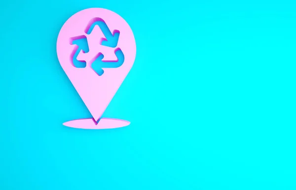 Pink Recycle symbol icon isolated on blue background. Circular arrow icon. Environment recyclable go green. Minimalism concept. 3d illustration 3D render.